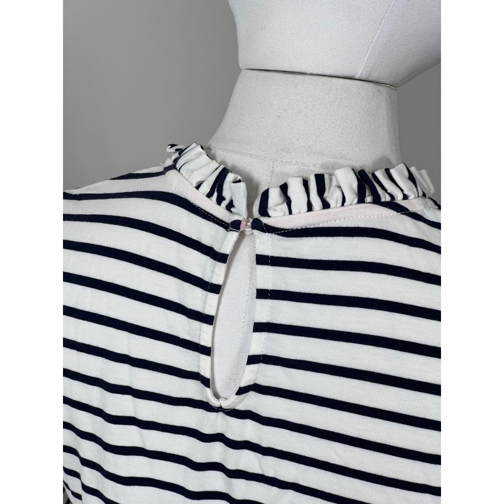 BODEN Navy Striped Long Sleeve Tee Ruffled Collar and Cuffs 100% Cotton - Picture 5 of 7